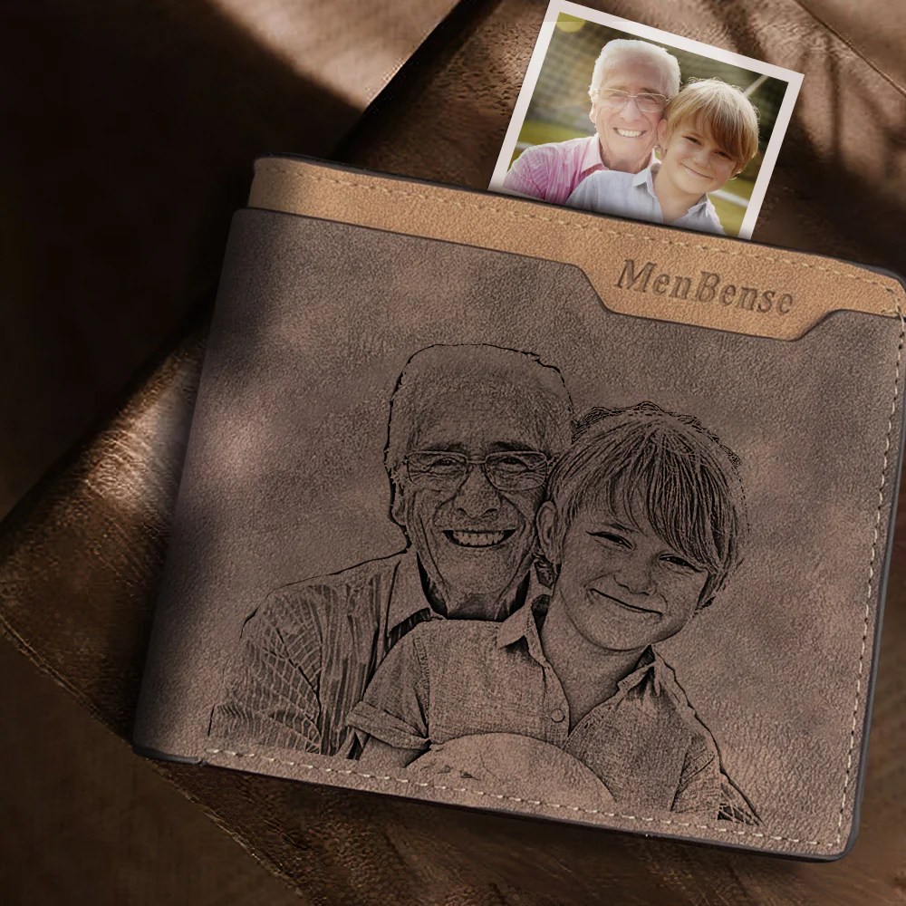 Προσαρμοσμένο πορτοφόλι με χαραγμένο φωτογραφία Εξατομικευμένο δερμάτινο πορτοφόλι με εικόνα Δώρο για τον μπαμπά