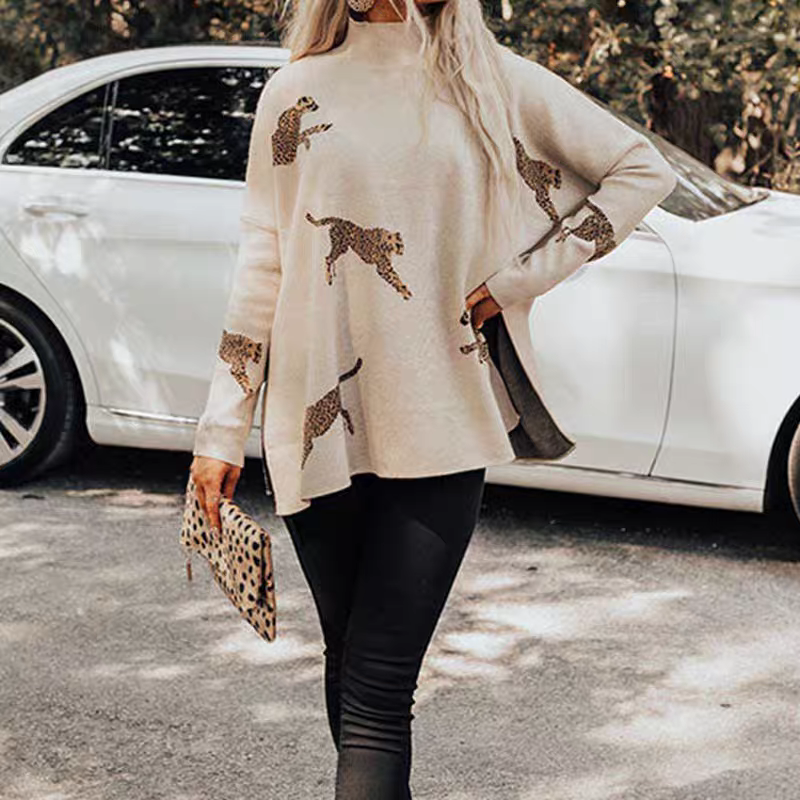 🌟65% DE DESCONTO por tempo limitado 🎁CAMISOLA RELAXADA COM Fenda DE LEOPARDO ACONCHEGANTE E GENTIL