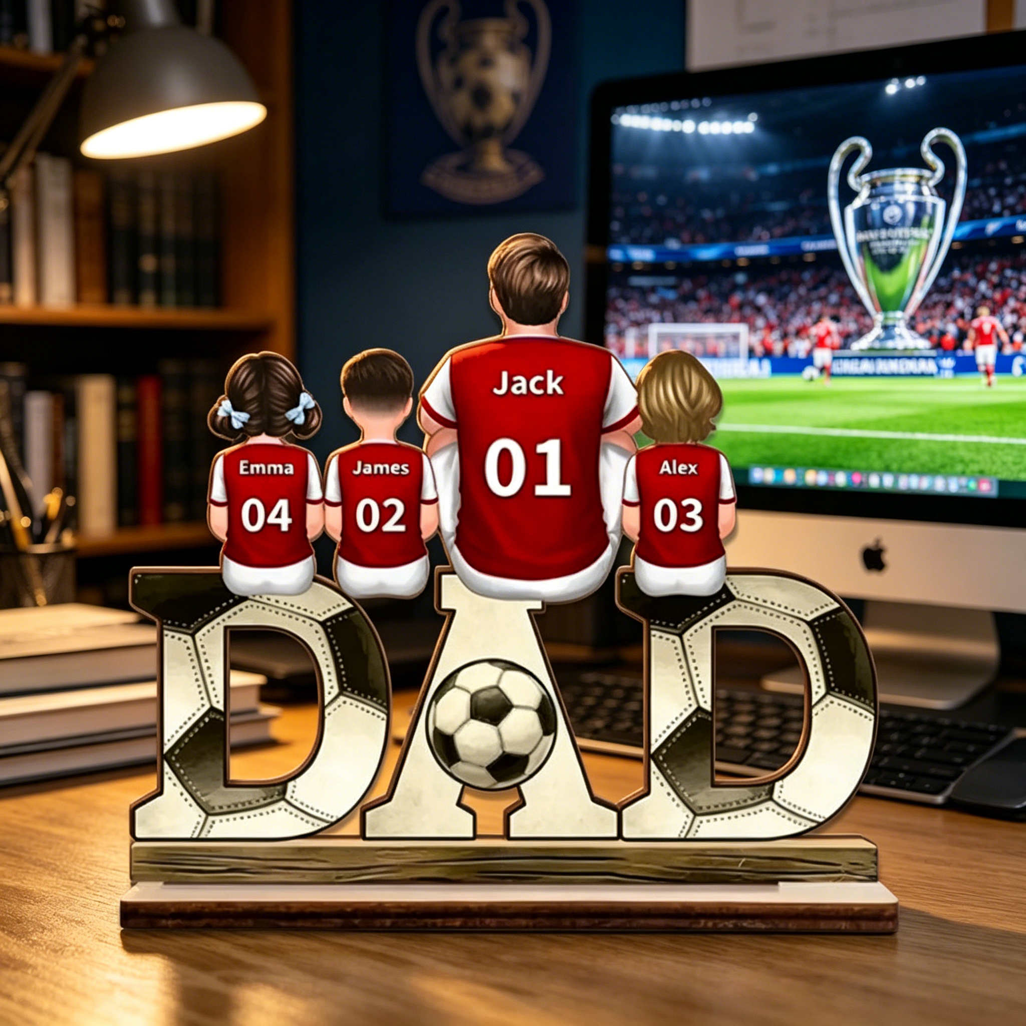2-5 Names Personalised Wooden Football Dad Ornament - Custom Decoration Plaque for Father | Jessemade