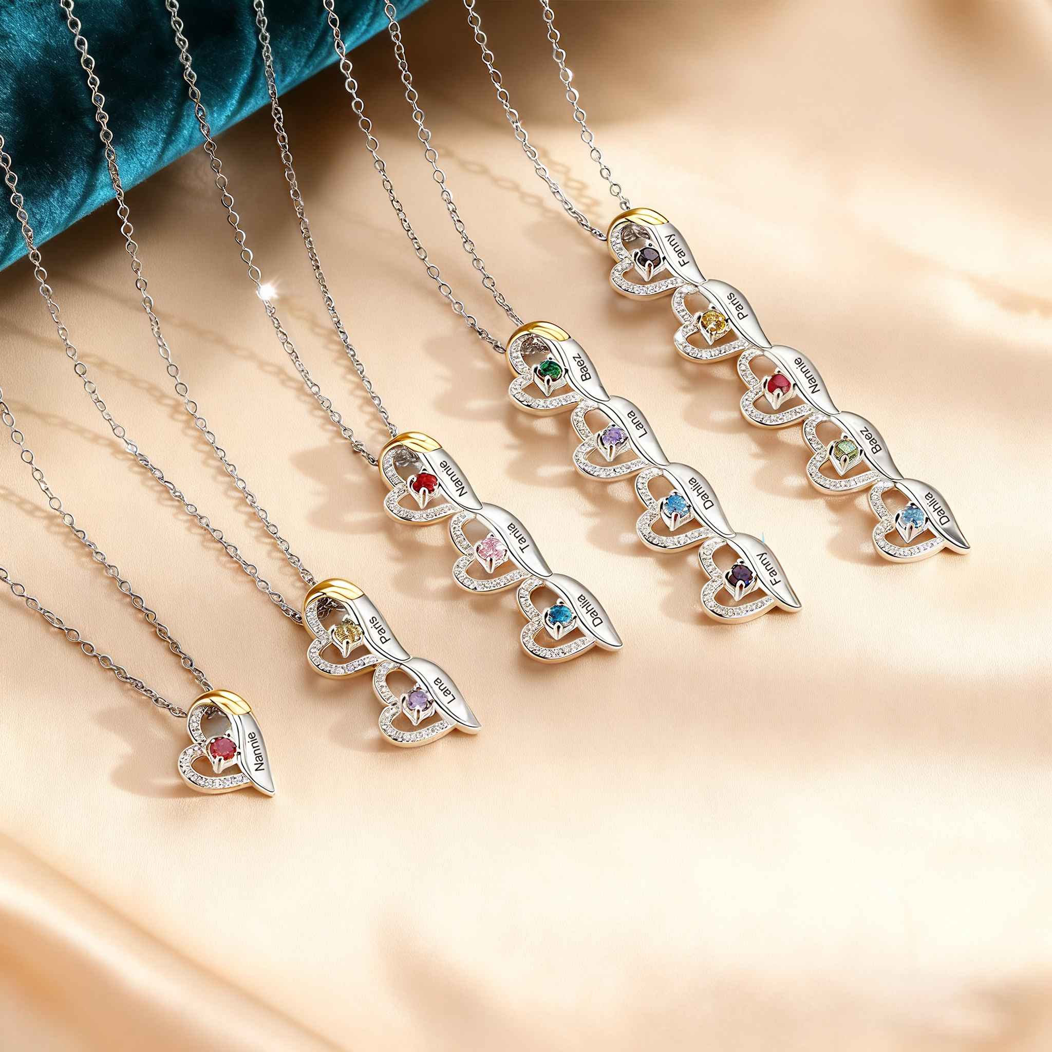 Personalised 1-8 Names Heart Necklace Gift Set Customized Birthstones Necklace Gift for Women| Jessemade