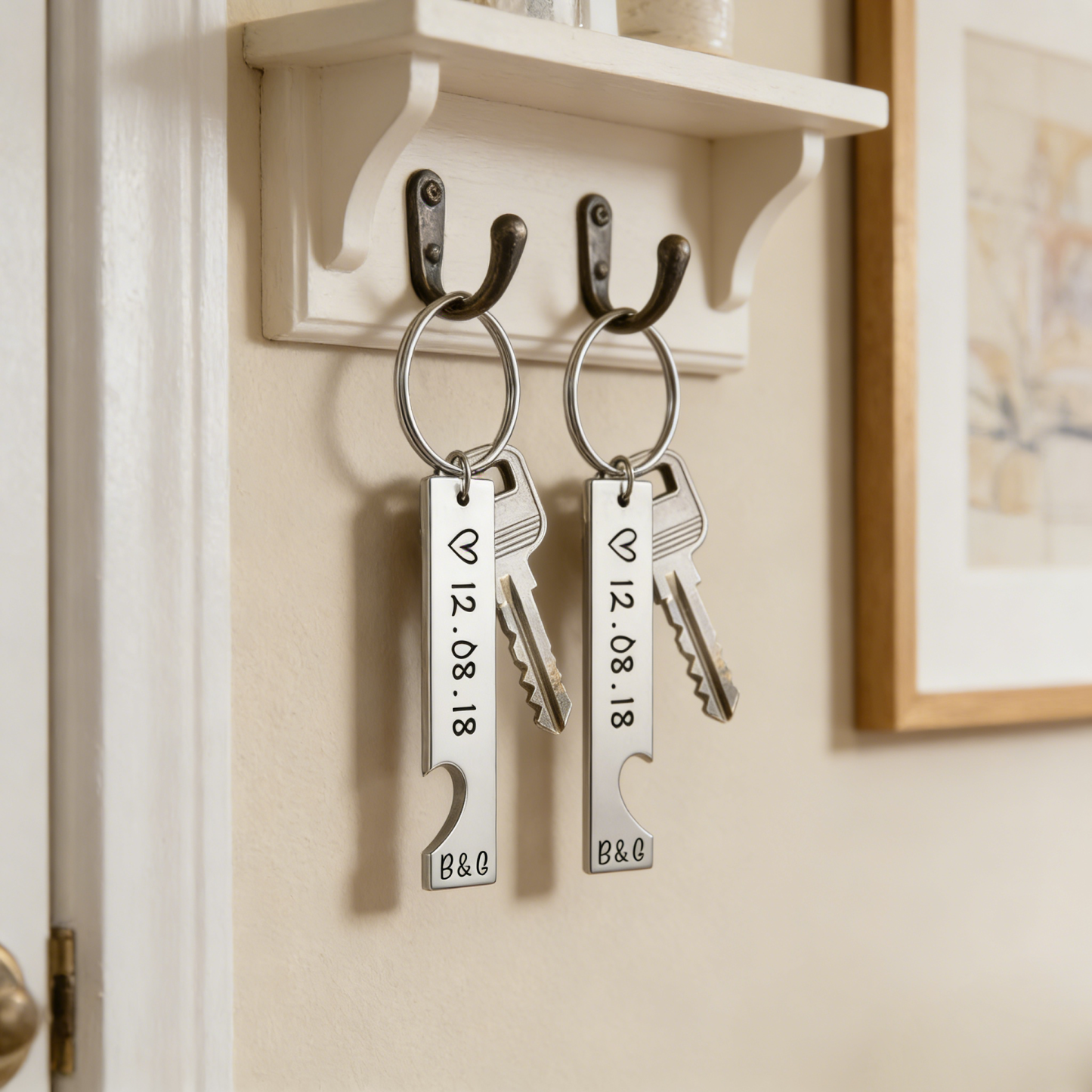 Personalised Heart Keyring Set with Custom Date & Initial Matching Valentine's gift for Couple | Jessemade