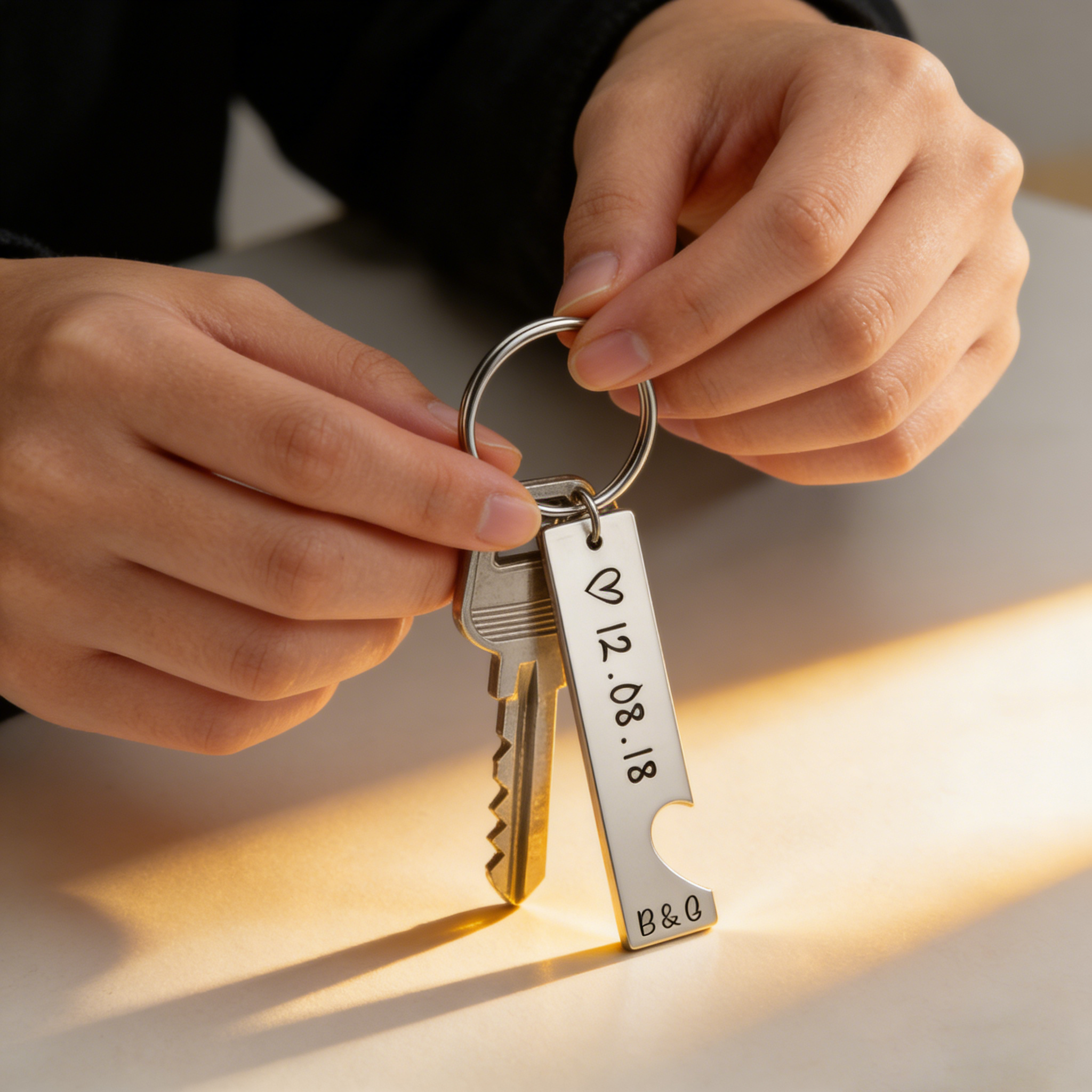 Personalised Heart Keyring Set with Custom Date & Initial Matching Valentine's gift for Couple | Jessemade