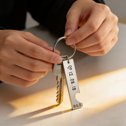 Personalised Heart Keyring Set with Custom Date & Initial Matching Valentine's gift for Couple | Jessemade