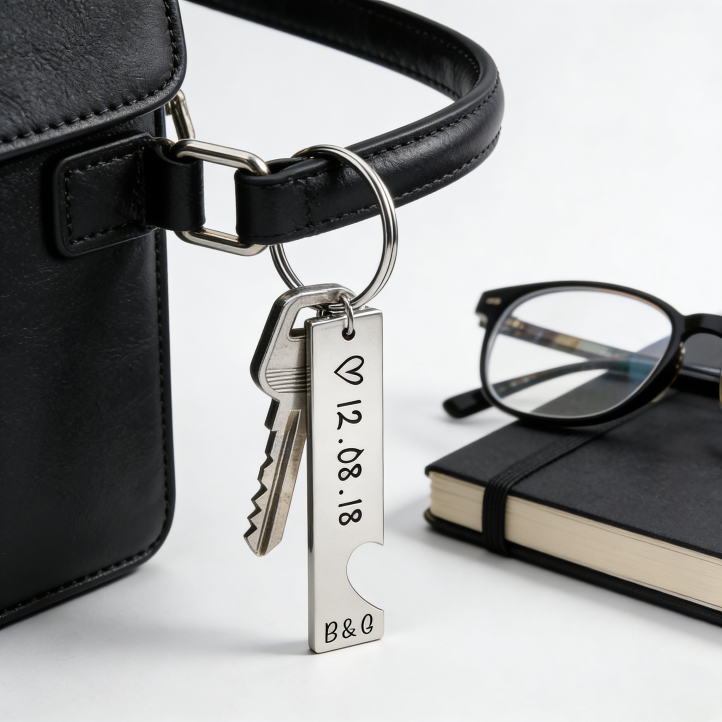 Personalised Heart Keyring Set with Custom Date & Initial Matching Valentine's gift for Couple | Jessemade