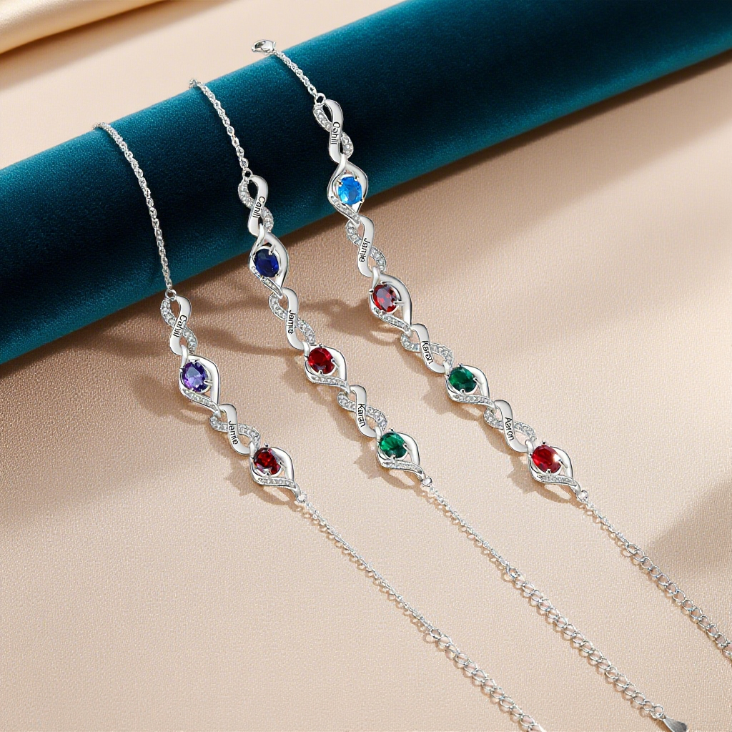 Personalised Birthstone Bracelet with Custom 2-4 Names