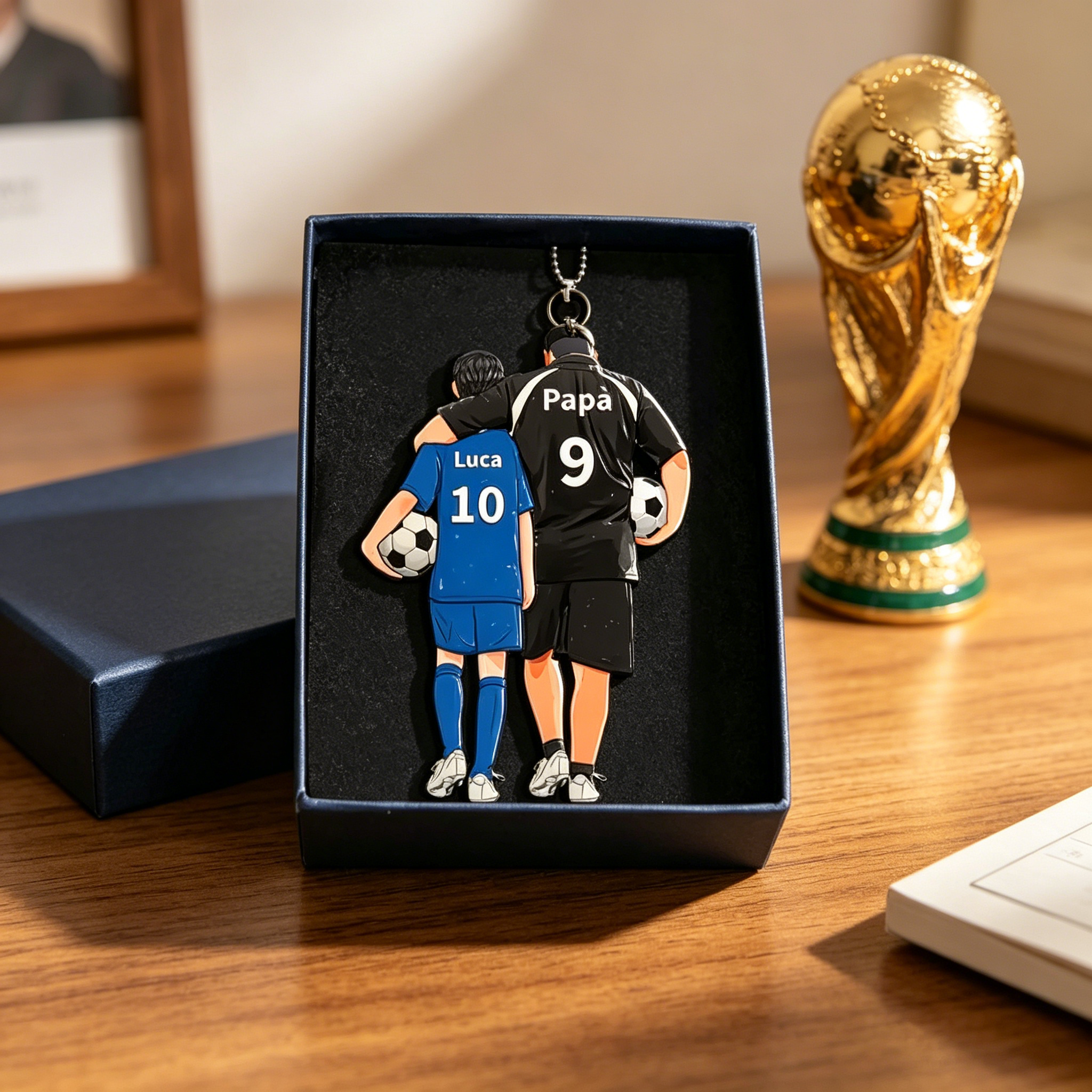 Personalised Acrylic Football Keyring for Dad & Child – Custom Names & Numbers Gift for Father’s Day