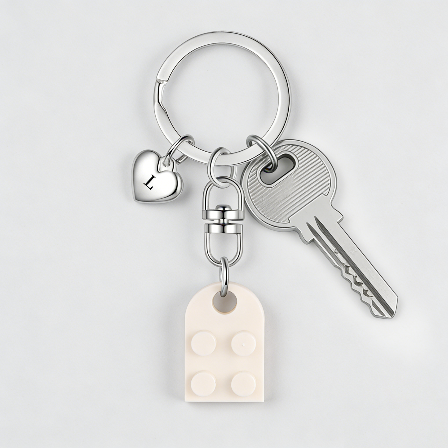 2-Names Personalised Letter Heart-Shape Building Blocks Couple Keyring Engrave Letters Matching Couple Gifts, Special Gift For Him/Her