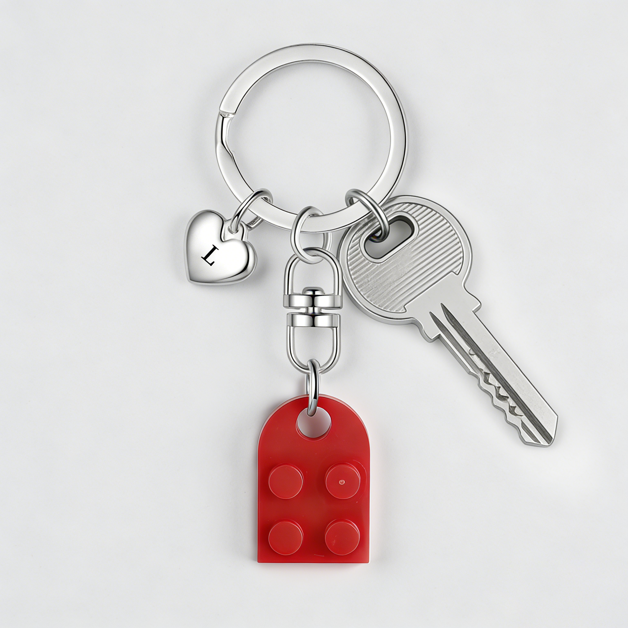 2-Names Personalised Letter Heart-Shape Building Blocks Couple Keyring Engrave Letters Matching Couple Gifts, Special Gift For Him/Her