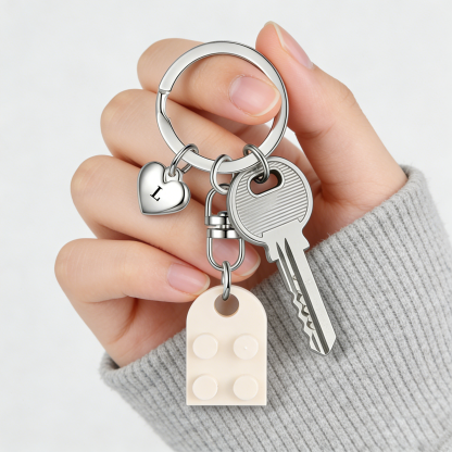 2-Names Personalised Letter Heart-Shape Building Blocks Couple Keyring Engrave Letters Matching Couple Gifts, Special Gift For Him/Her