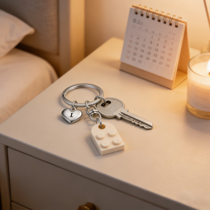 2-Names Personalised Letter Heart-Shape Building Blocks Couple Keyring Engrave Letters Matching Couple Gifts, Special Gift For Him/Her