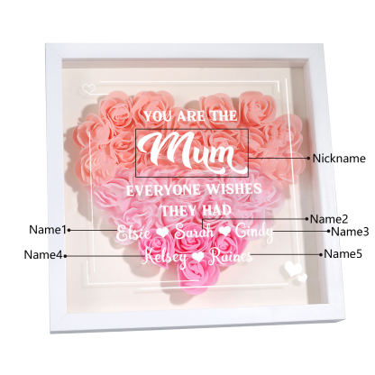 Personalised 1 Nickname & 5 Names Heart-Shaped Rose Shadow Box Frame – Custom Gift for Mum, Nan & Loved Ones| Jessemade