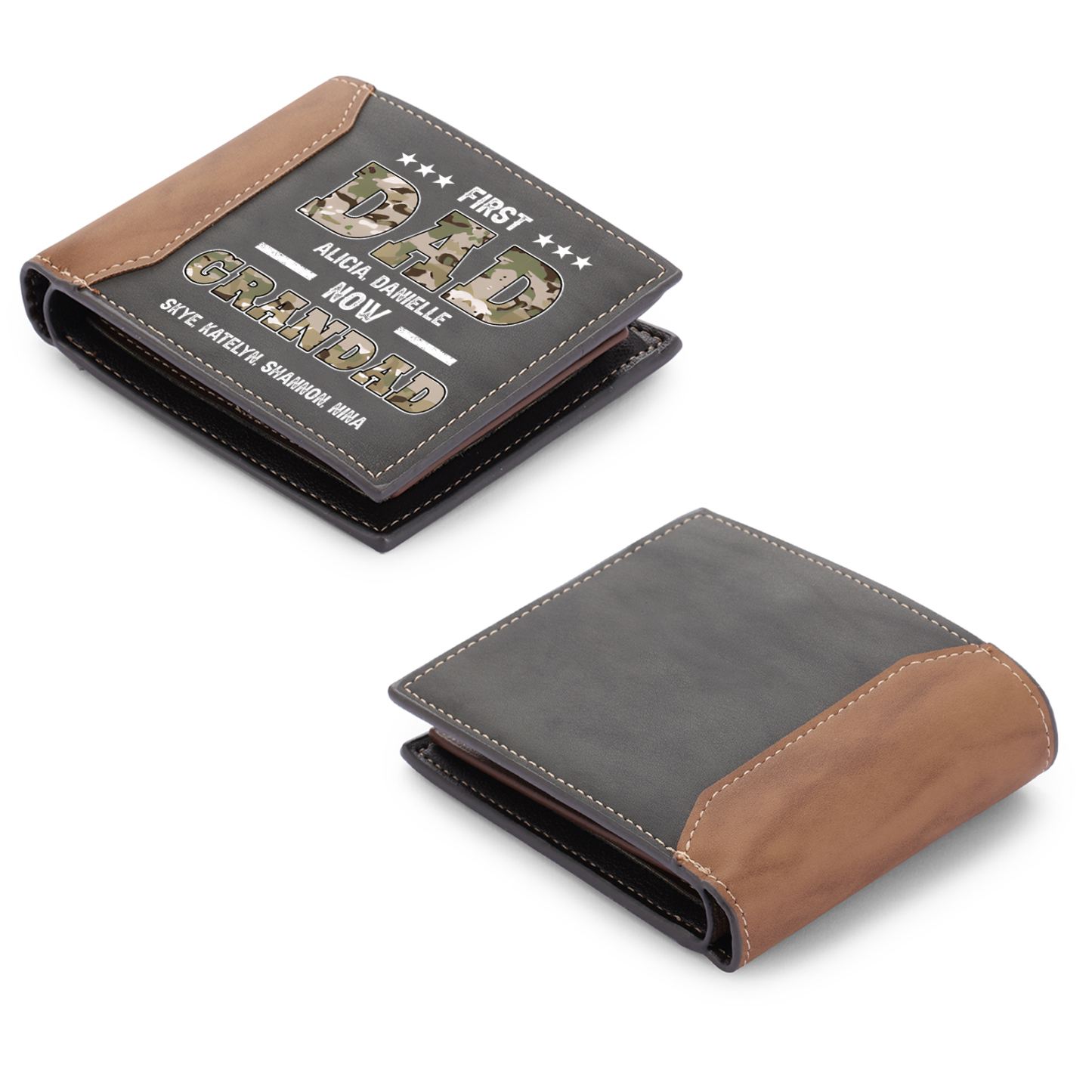 Personalised Leather Wallet Engraved Names Short Wallet Custom Folding Wallet Gifts For Him