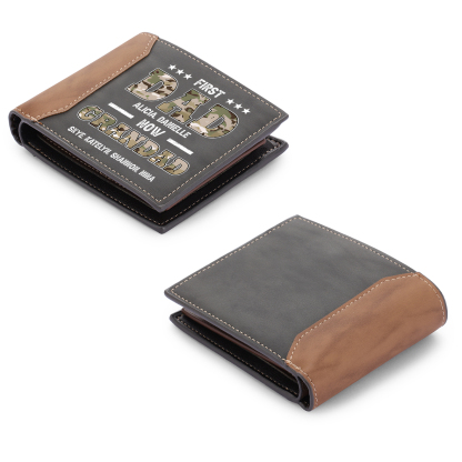 Personalised Leather Wallet Engraved Names Short Wallet Custom Folding Wallet Gifts For Him