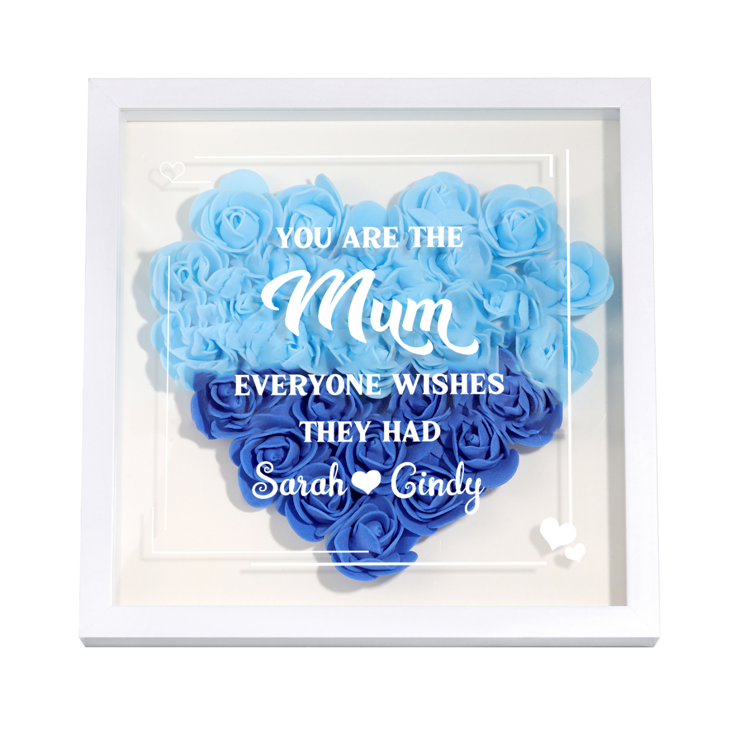 Personalised 1 Nickname & 2 Names Heart-Shaped Rose Shadow Box Frame – Custom Gift for Mum, Nan & Loved Ones| Jessemade