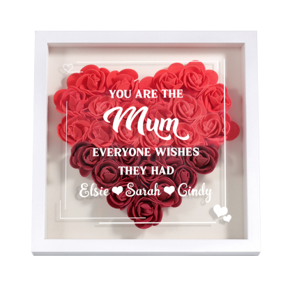 Personalised 1 Nickname & 3 Names Heart-Shaped Rose Shadow Box Frame – Custom Gift for Mum, Nan & Loved Ones| Jessemade
