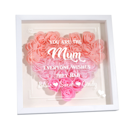 Personalised 1 Nickname & 3 Names Heart-Shaped Rose Shadow Box Frame – Custom Gift for Mum, Nan & Loved Ones| Jessemade