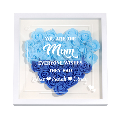 Personalised 1 Nickname & 3 Names Heart-Shaped Rose Shadow Box Frame – Custom Gift for Mum, Nan & Loved Ones| Jessemade
