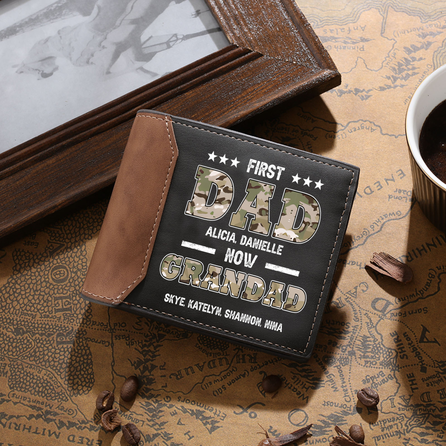 Personalized Leather Wallet Engraved Names Short Purse Custom Folding Wallet Gifts For Him