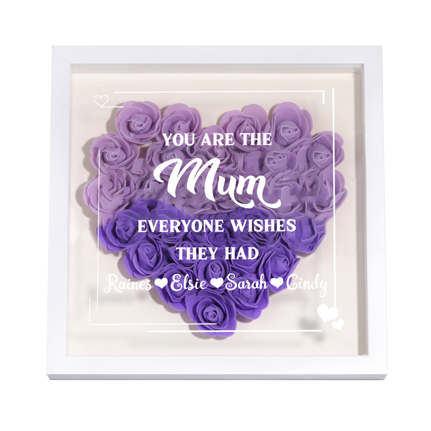 Personalised 1 Nickname & 4 Names Heart-Shaped Rose Shadow Box Frame – Custom Gift for Mum, Nan & Loved Ones| Jessemade