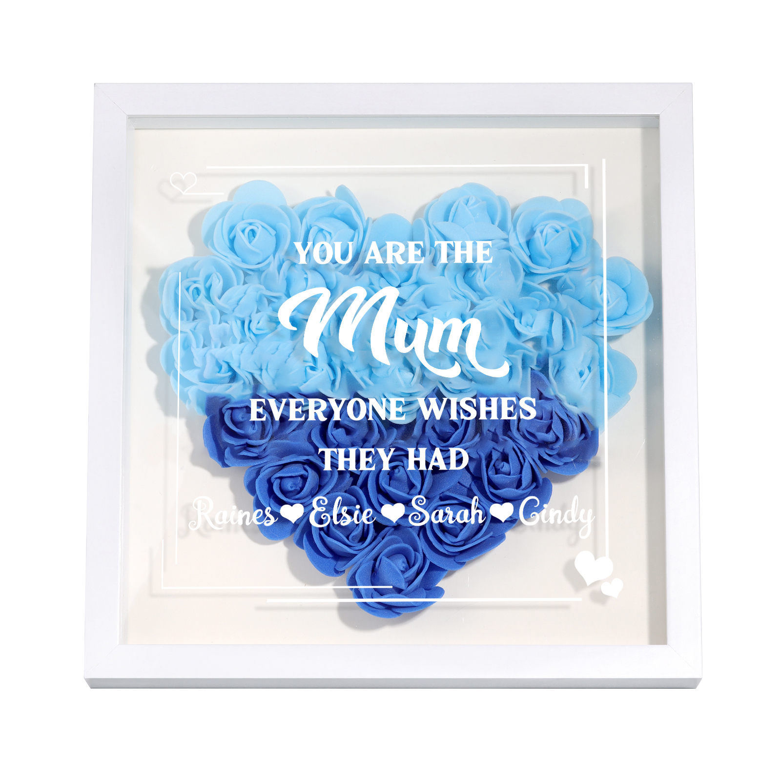 Personalised 1 Nickname & 4 Names Heart-Shaped Rose Shadow Box Frame – Custom Gift for Mum, Nan & Loved Ones| Jessemade