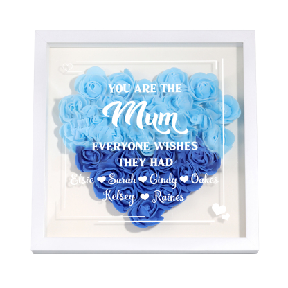 Personalised 1 Nickname & 6 Names Heart-Shaped Rose Shadow Box Frame – Custom Gift for Mum, Nan & Loved Ones| Jessemade