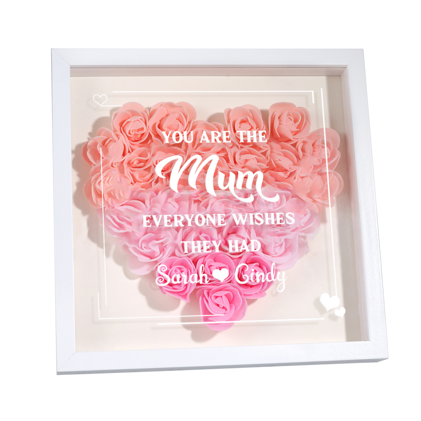 Personalised 1 Nickname & 2 Names Heart-Shaped Rose Shadow Box Frame – Custom Gift for Mum, Nan & Loved Ones| Jessemade
