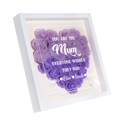 Personalised 1 Nickname & 4 Names Heart-Shaped Rose Shadow Box Frame – Custom Gift for Mum, Nan & Loved Ones| Jessemade