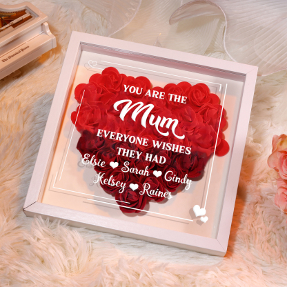 Personalised 1 Nickname & 5 Names Heart-Shaped Rose Shadow Box Frame – Custom Gift for Mum, Nan & Loved Ones| Jessemade