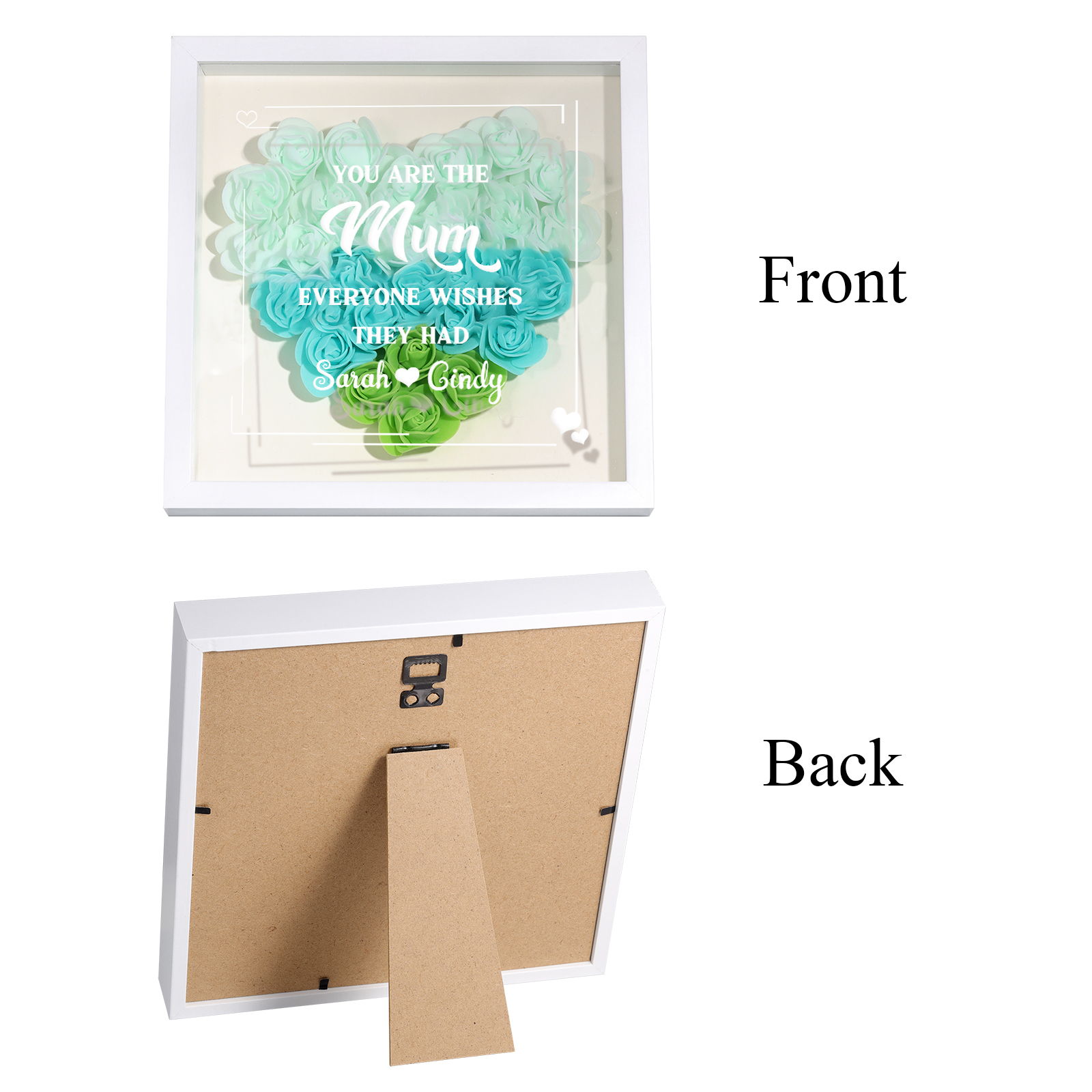 Personalised 1 Nickname & 2 Names Heart-Shaped Rose Shadow Box Frame – Custom Gift for Mum, Nan & Loved Ones| Jessemade