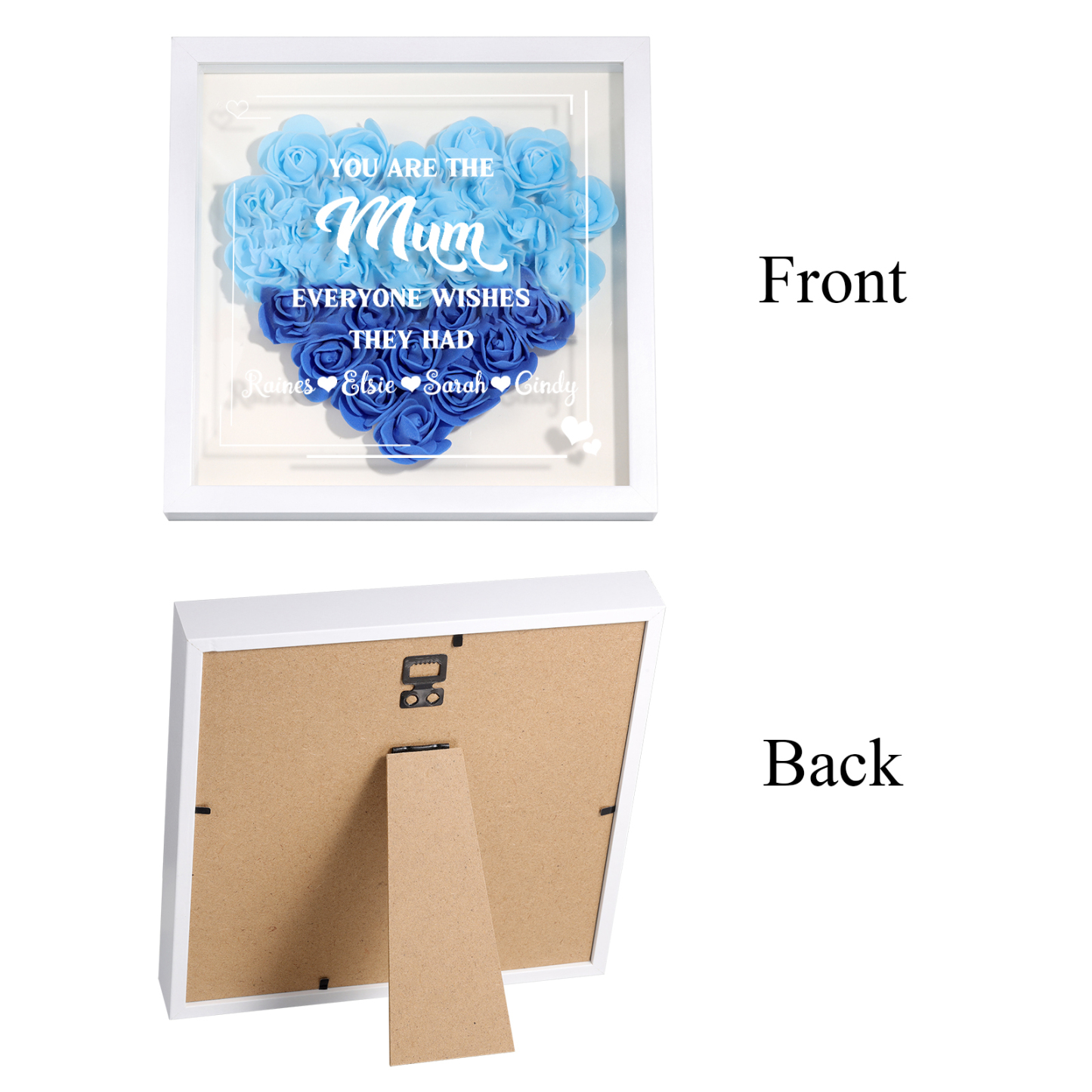 Personalised 1 Nickname & 4 Names Heart-Shaped Rose Shadow Box Frame – Custom Gift for Mum, Nan & Loved Ones| Jessemade