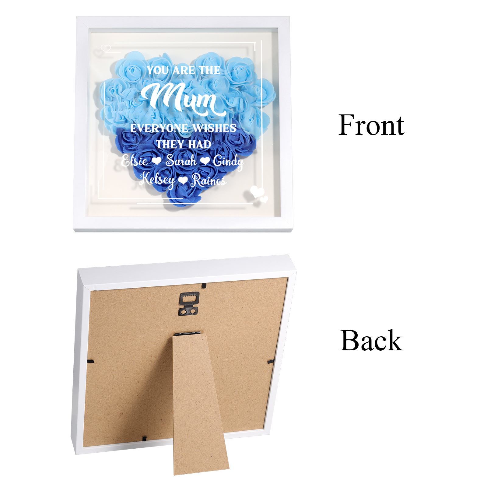 Personalised 1 Nickname & 5 Names Heart-Shaped Rose Shadow Box Frame – Custom Gift for Mum, Nan & Loved Ones| Jessemade