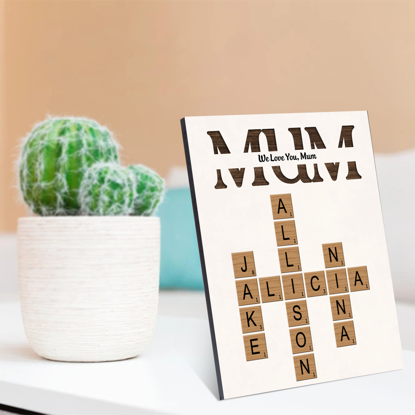 Personalised Crossword Wooden Ornament – with Custom 2-12 Names – "First Mum, Now Grandmother" – Unique Gift for Mum | Jessemade