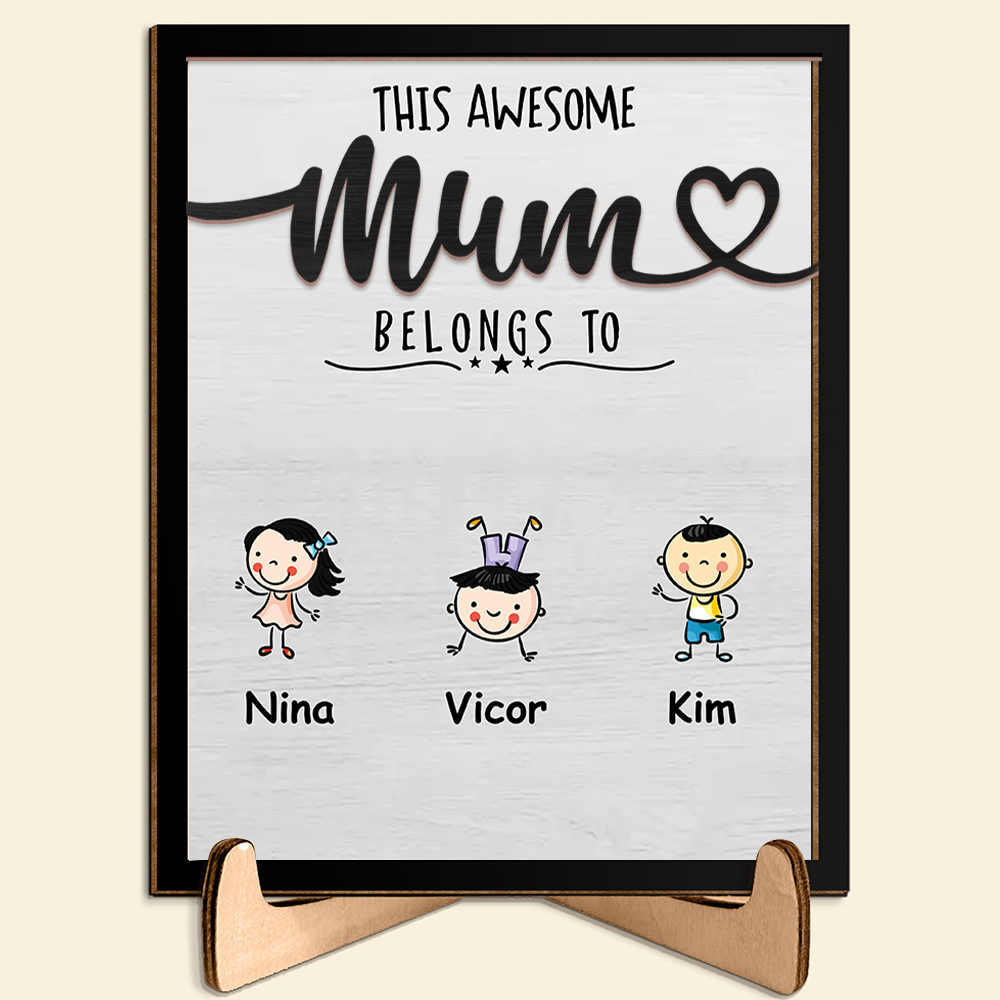3 Names - Personalised Home Frame Wooden Ornaments Cute Elephant Style Ornaments for Mum