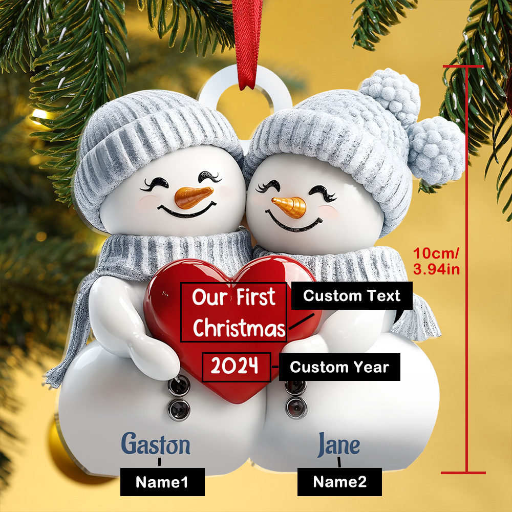Personalised Couple Snowman Ornament – Custom 2 Names & 2 Text & Year – Christmas Gift for Her/Him | Jessemade