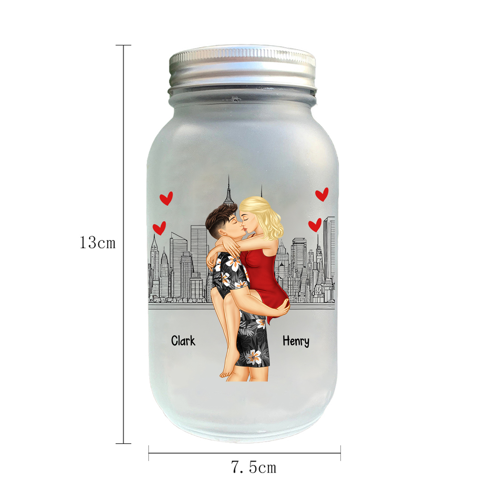 Personalised Mason Jar Light with 2 Names Doll Couple Kissing Valentines Gifts for Him | Jessemade