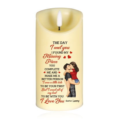 Personalised LED Candle with Custom 2 Names - The Day I Met You I Found My Missing Piece Gift for Her Gift for Couple | Jessemade