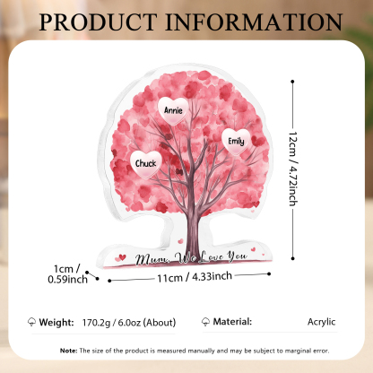 Personalised Heart Family Tree Ornament – Custom 3 Names & 1 Text – Unique Mother's Day Gift for Her | Jessemade