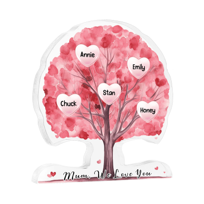 Personalised Heart Family Tree Ornament – Custom 5 Names & 1 Text – Unique Mother's Day Gift for Her | Jessemade