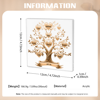 8 Names-Personalised Family Tree Acrylic Keepsake-Custom Text and Names-Acrylic Plaque Home Decoration Gift for Family/Dad/Grandad