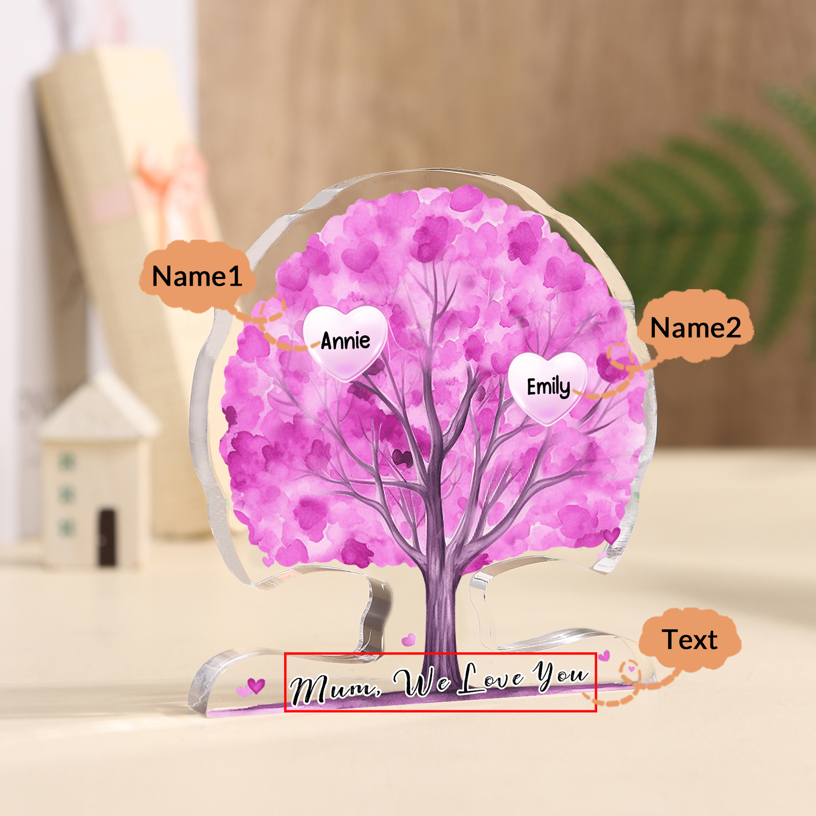 Personalised Heart Family Tree Ornament – Custom 2 Names & 1 Text – 3 Styles Available - Unique Mother's Day Gift for Her | Jessemade