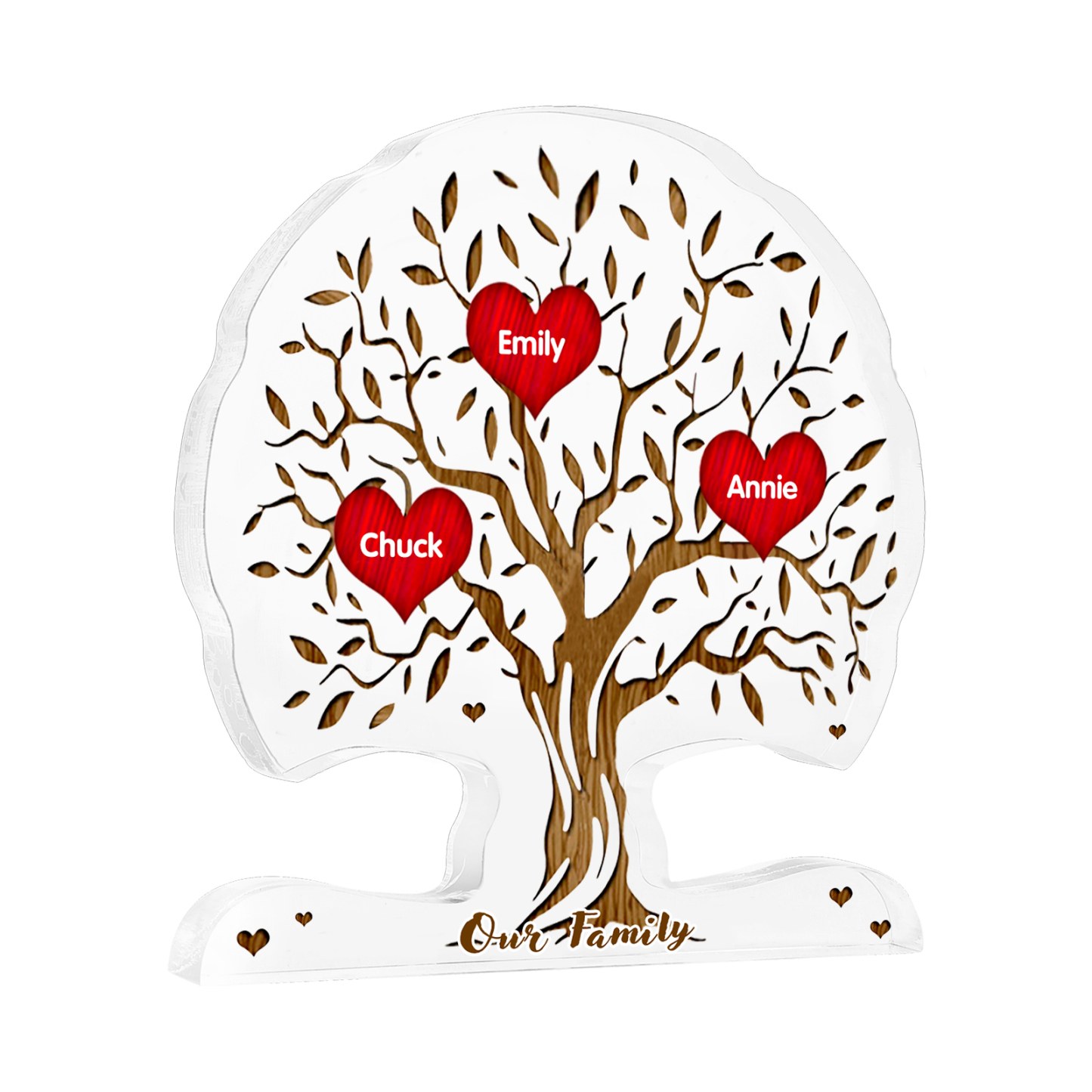 Personalised Heart Family Tree Ornament – Custom 3 Names & 1 Text – "Our Family" - Unique Mother's Day Gift for Her | Jessemade