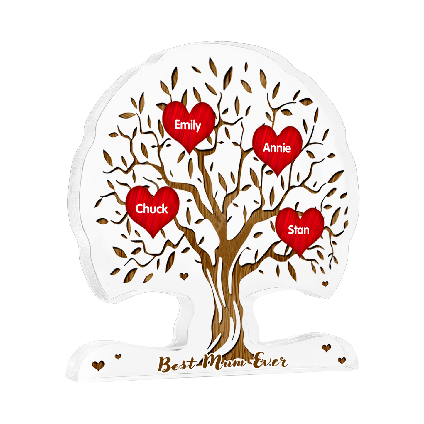 Personalised Heart Family Tree Ornament – Custom 4 Names & 1 Text – Unique Mother's Day Gift for Her | Jessemade