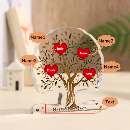 Personalised Heart Family Tree Ornament – Custom 4 Names & 1 Text – Unique Mother's Day Gift for Her | Jessemade