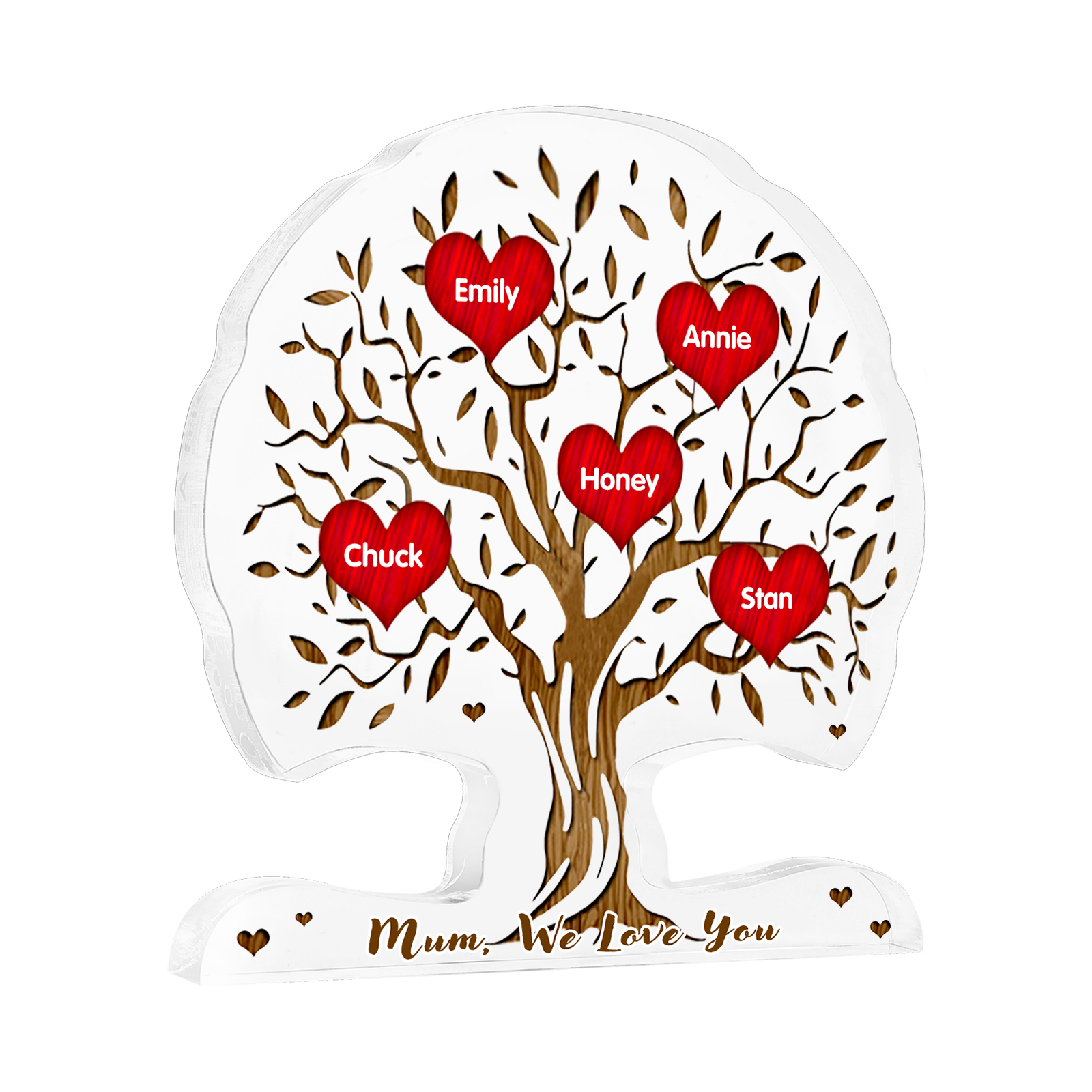 Personalised Heart Family Tree Ornament – Custom 5 Names & 1 Text – Unique Mother's Day Gift for Her | Jessemade