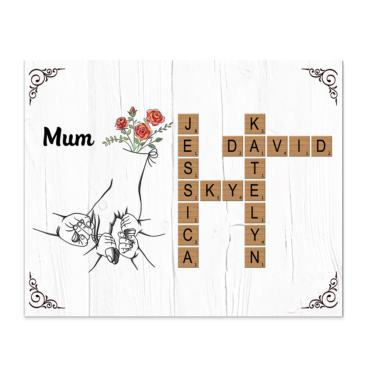 [Copy]Personalised Wooden Ornament – Custom 2 Names & 2 Texts – Family Tree "Mum, We Love You" Design – Unique Mother's Day Gifts for Her | Jessemade