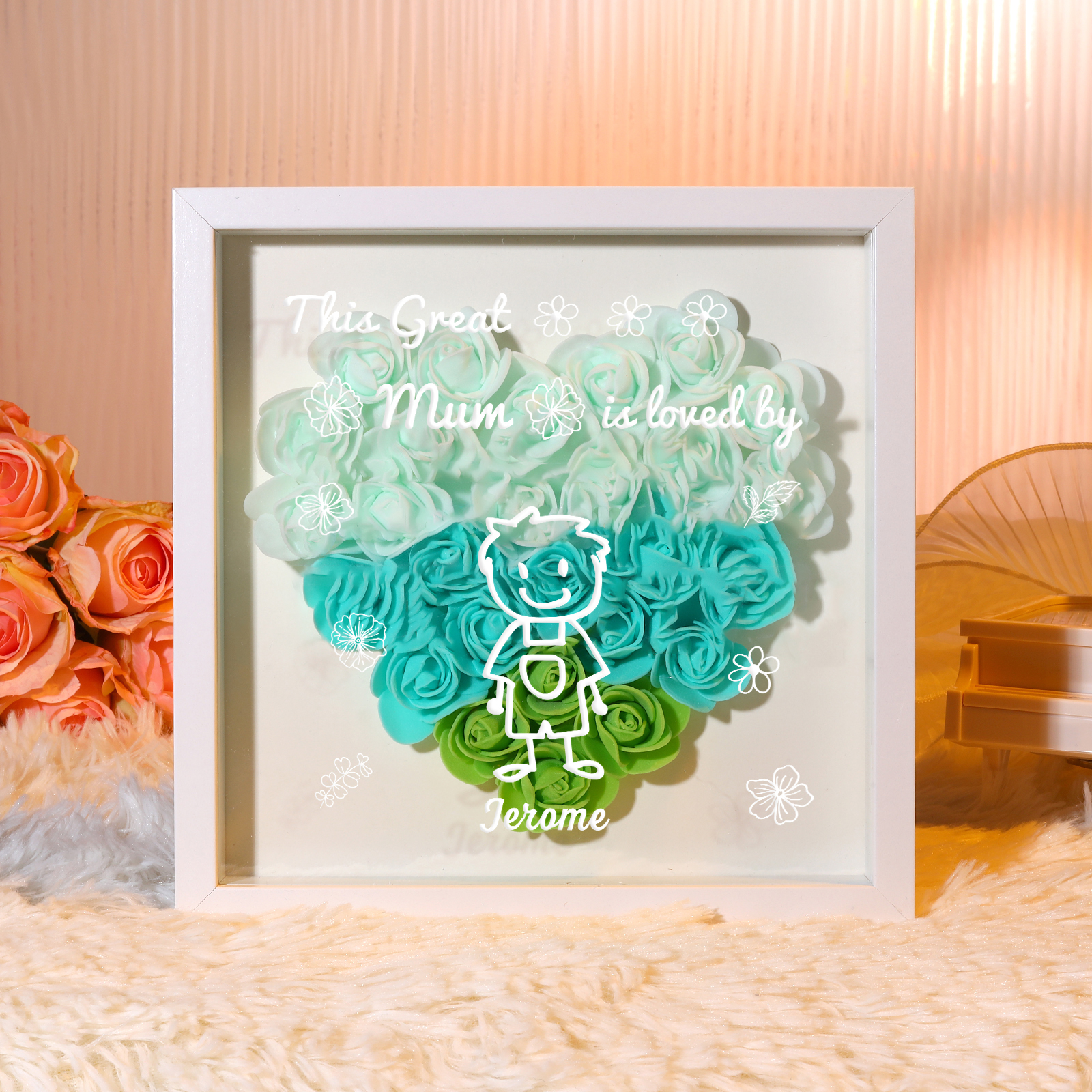 Personalised 3D Floral Shadow Box – Custom 1 Kids&Pet Name –“This Great Mum Is Loved By'- Gift for Mum, Nan & Loved Ones| Jessemade