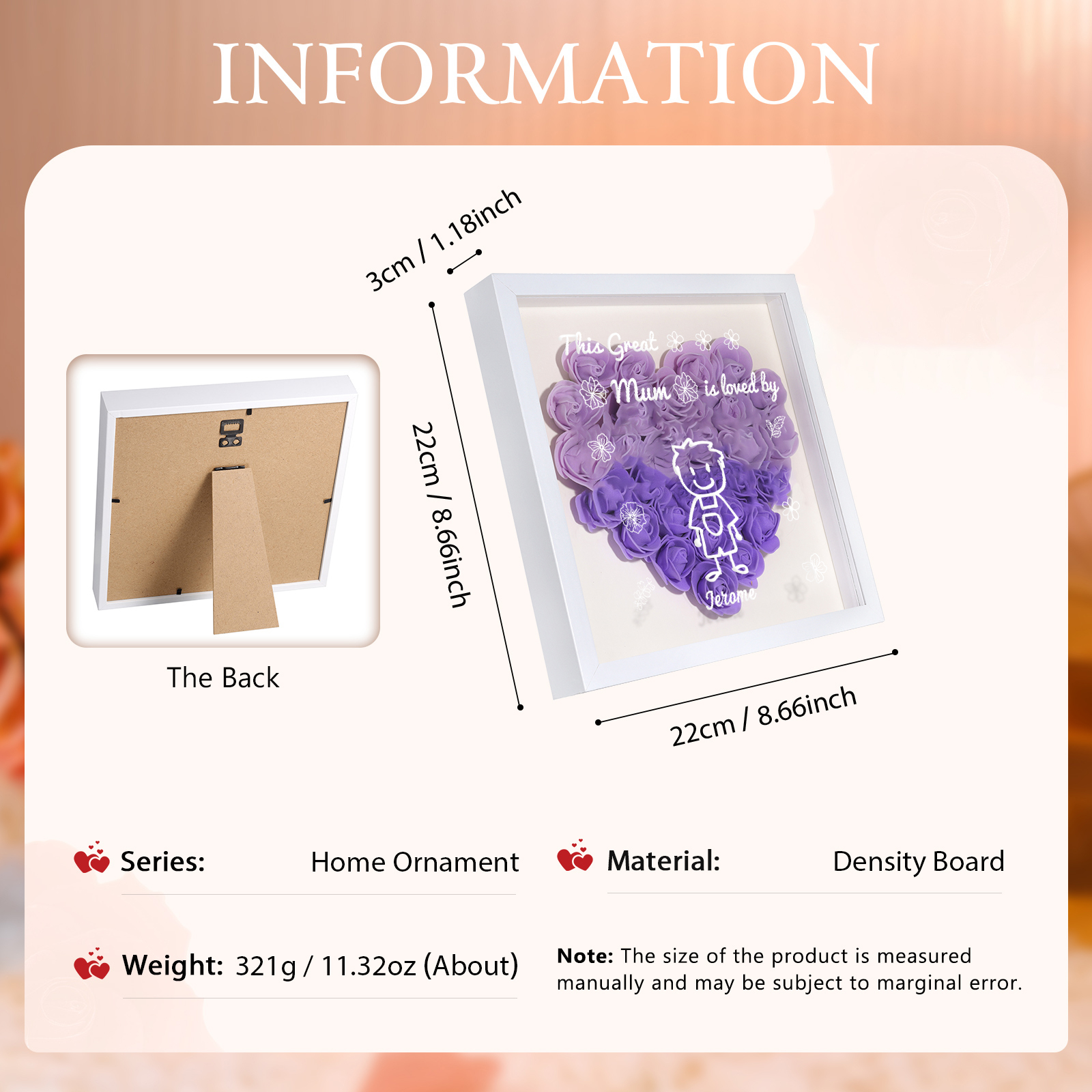 Personalised 3D Floral Shadow Box – Custom 1 Kids&Pet Name –“This Great Mum Is Loved By'- Gift for Mum, Nan & Loved Ones| Jessemade