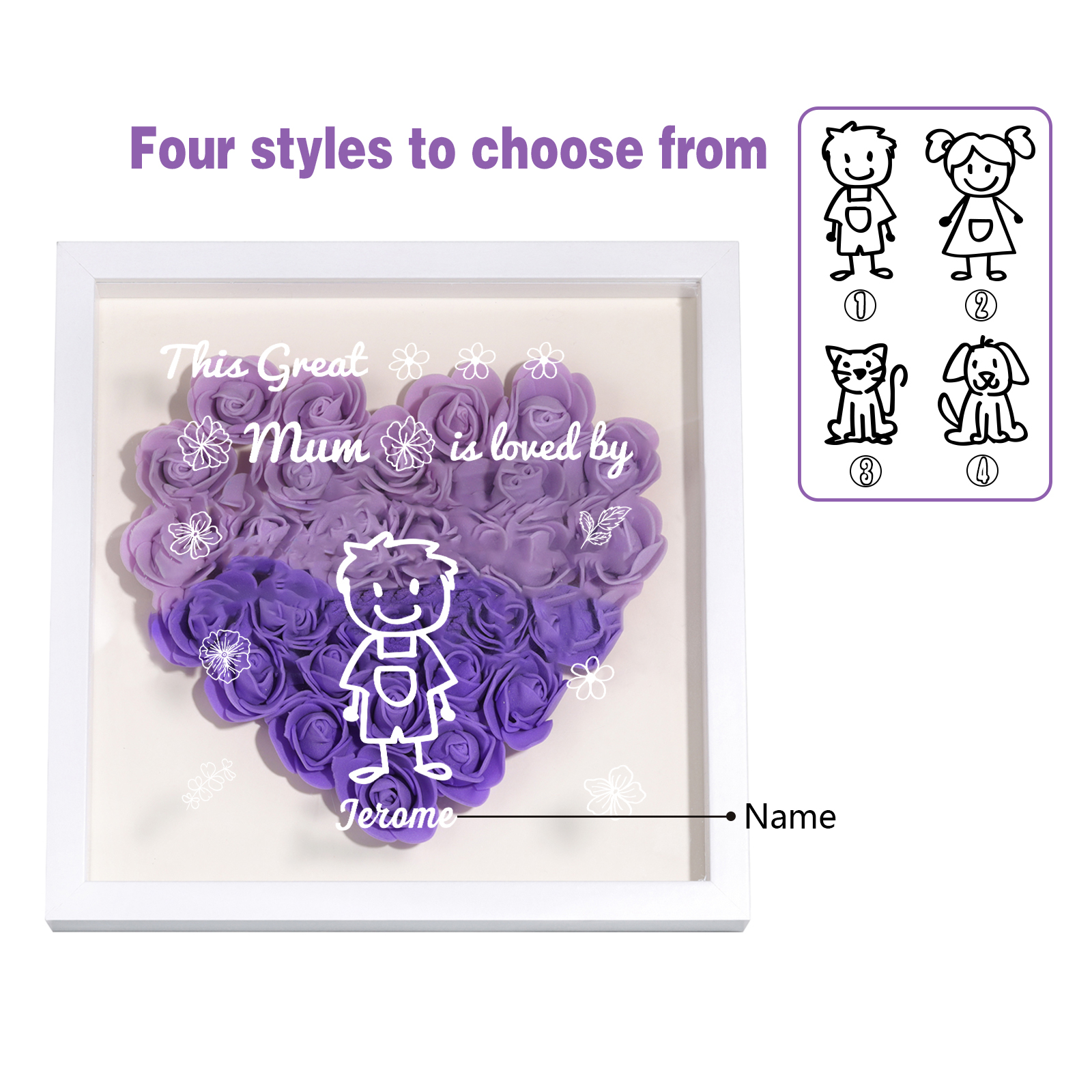 Personalised 3D Floral Shadow Box – Custom 1 Kids&Pet Name –“This Great Mum Is Loved By'- Gift for Mum, Nan & Loved Ones| Jessemade