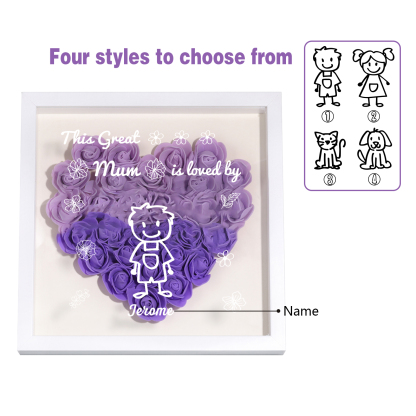 Personalised 3D Floral Shadow Box – Custom 1 Kids&Pet Name –“This Great Mum Is Loved By'- Gift for Mum, Nan & Loved Ones| Jessemade