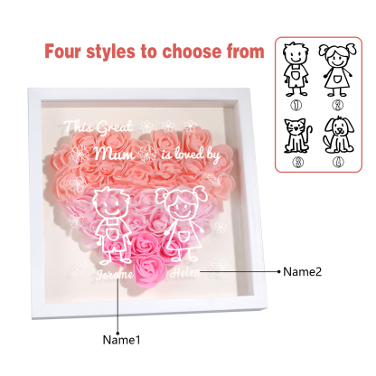 Personalised 3D Floral Shadow Box – Custom 2 Kids&Pets Names –This Great Mum Is Loved By- Gift for Mum, Nan & Loved Ones| Jessemade